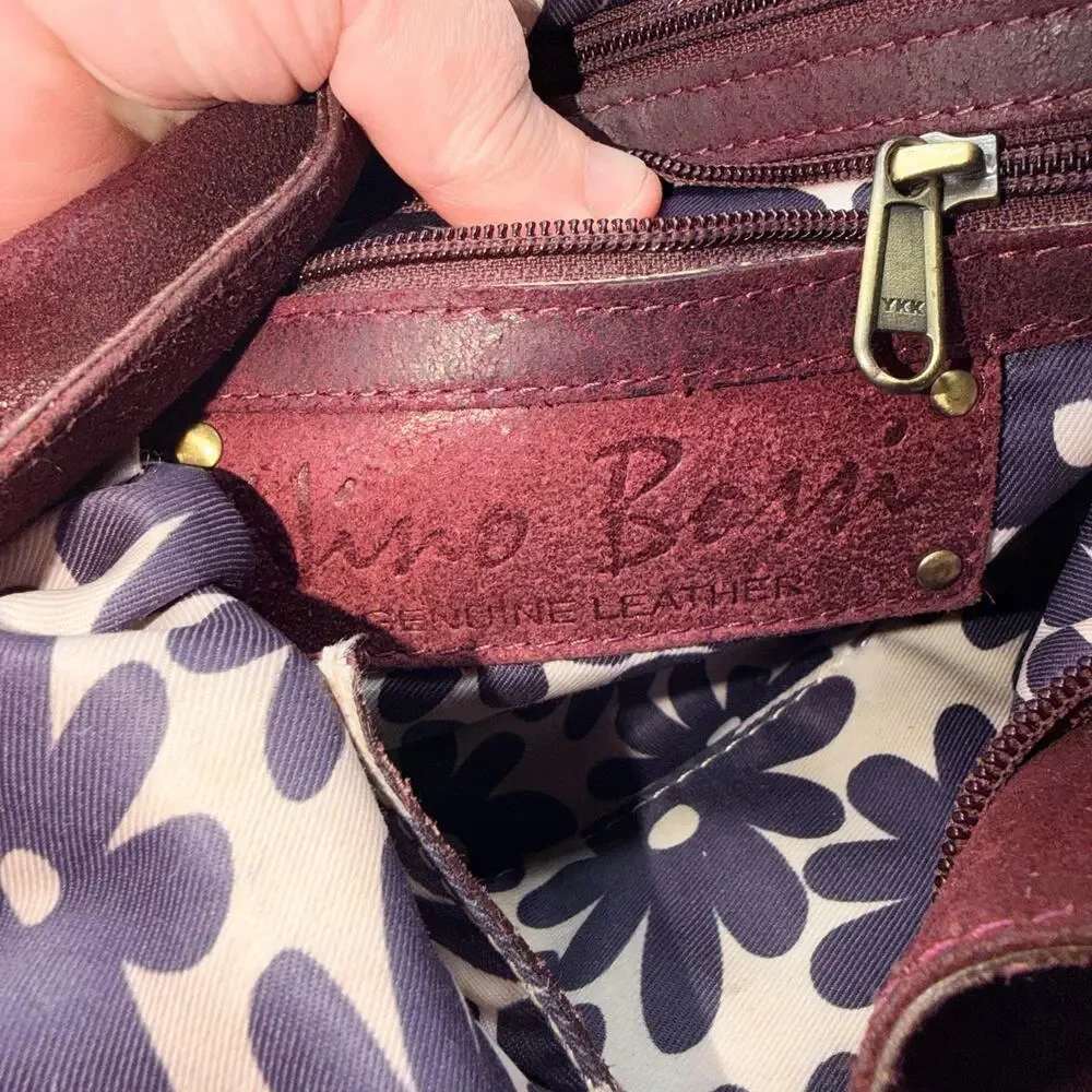 Nino Bossi Burgundy Leather Hobo Bag Whipstitch Boho Shoulder Purse